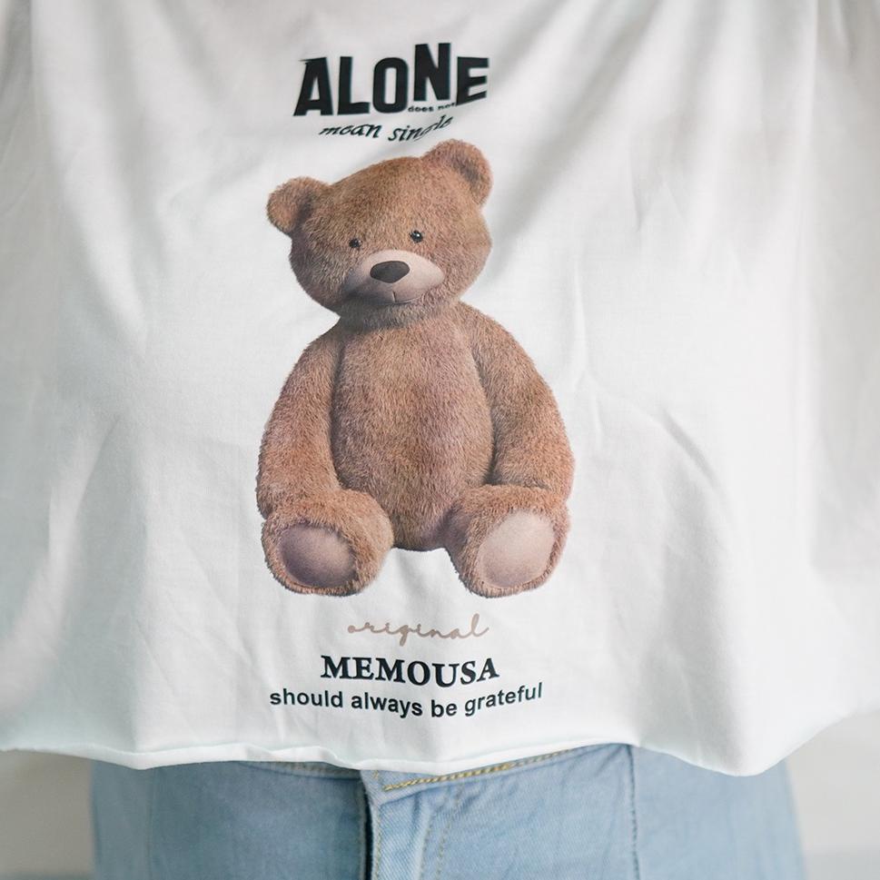 Price Diskon ||u87➸ memousa Crop Top white teddy bear alone series Long Sleeve Atasan Crop Wanita