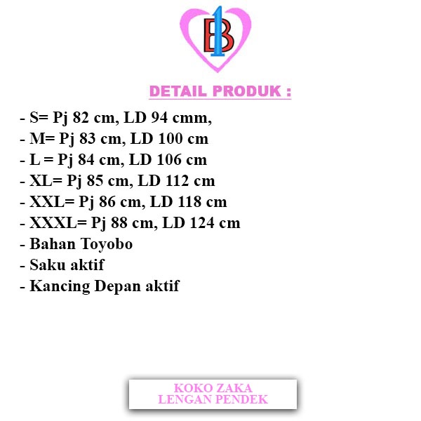 KOKO ZAKA Lengan Pendek Jumbo-Toyobo B1-Love 56349-58488-60470-62314-64158-66179 S,M,L,XL,XXL,XXXL