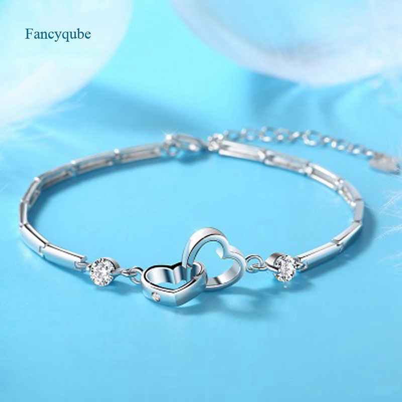 Fancyqube Fancycube Gelang Kristal Bentuk Hati Ganda Berkilau