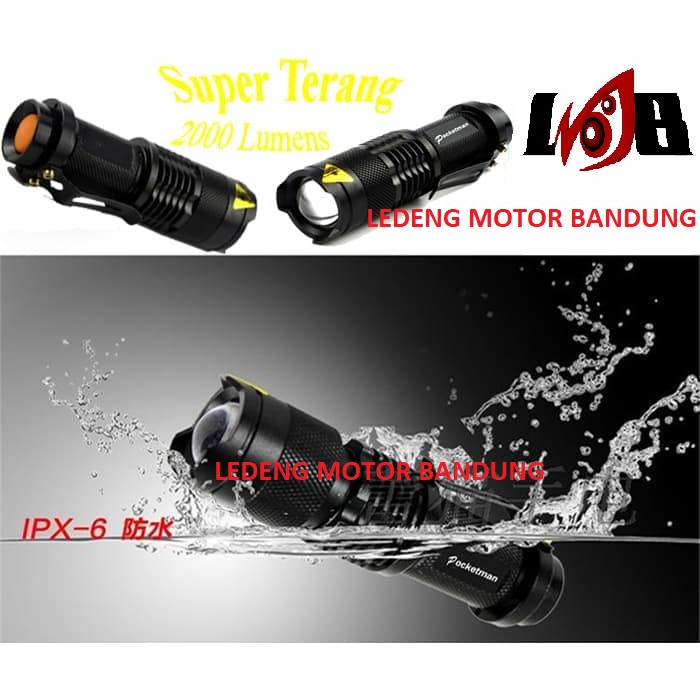Pocketman Senter Mini LED Flashlight Waterproof Terang 2000 lumens
