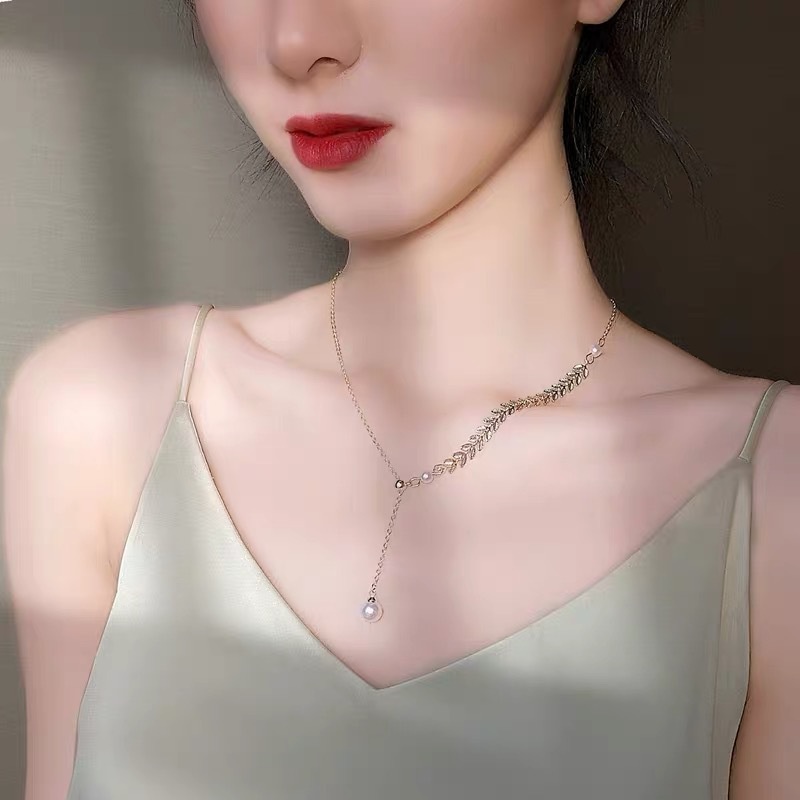 Korea baru trendi dingin mutiara liontin kalung wanita online influencer niche desain sederhana temp