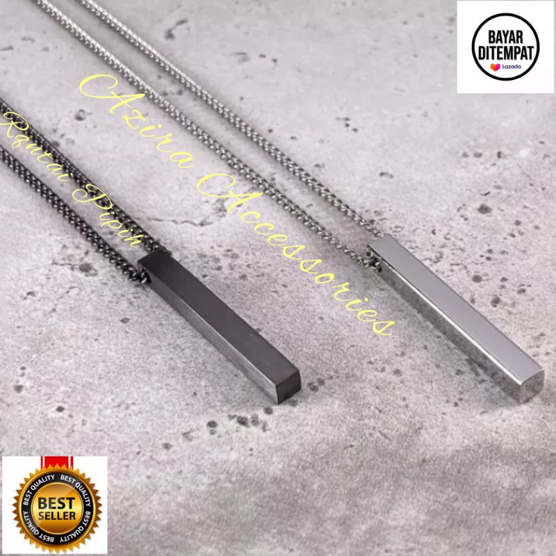 Kalung Pria Titanium Silver Black Rantai Kotak Rolo Plus Bandul Simple Terbaru