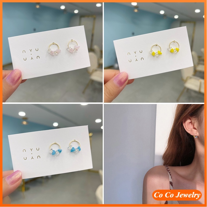 Anting Stud 925 Silver Aksen Kristal Gaya Korea Untuk Wanita