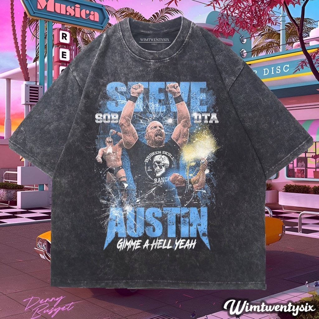 KAOS STEVE AUSTIN HELL YEAH WASHING VINTAGE TEE (OVERSIZE WASHED T-SHIRT)