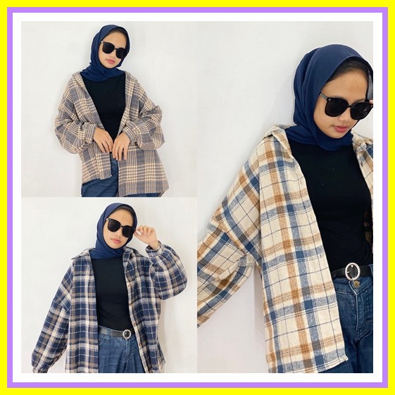 Flanel Oversize Oversize Flanel Lengan Panjang  Flanel Cewek Kemeja Oversize Bestseller Bahan Adem K