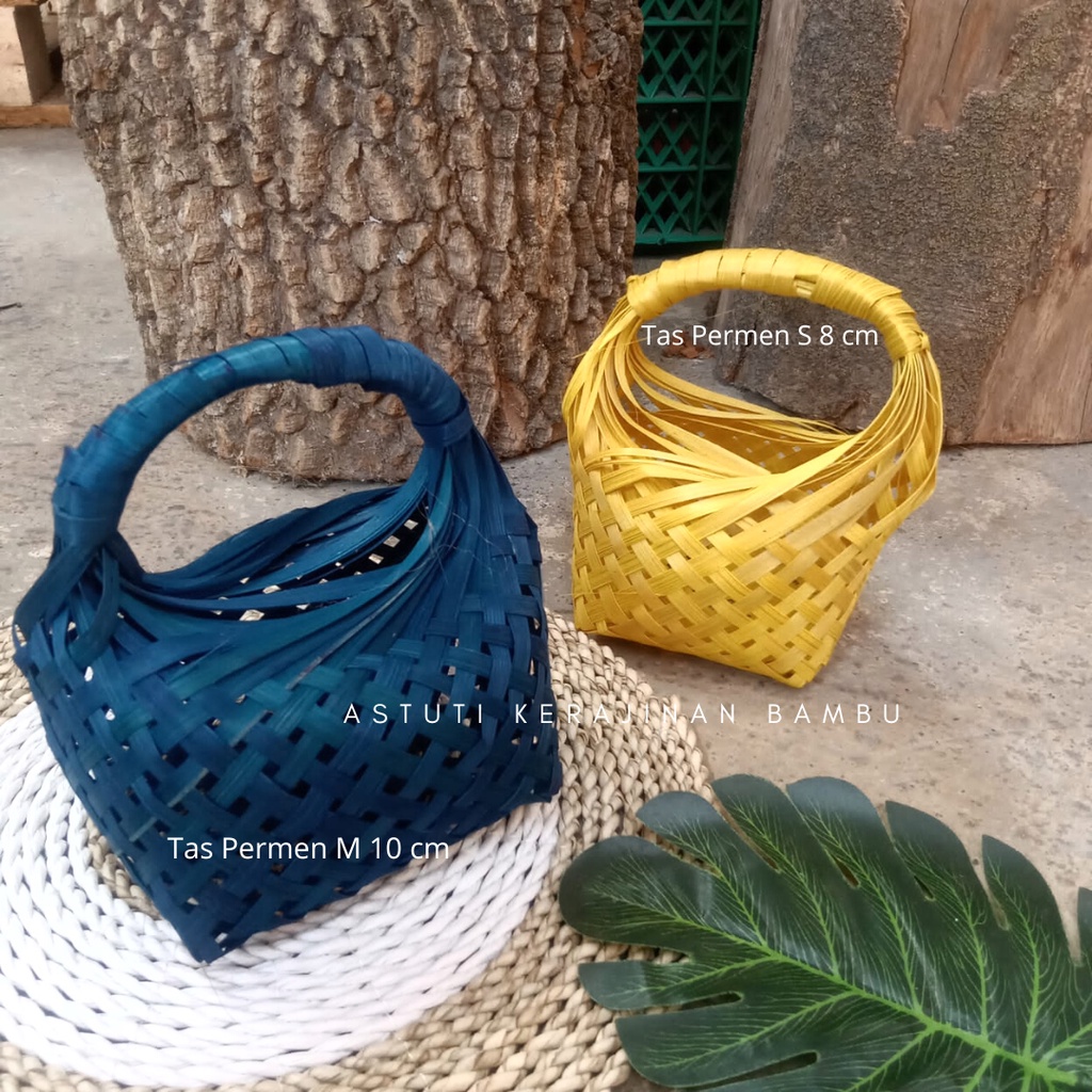 Tas Permen Ukuran S & M / Tas Permen Bambu / Tas Souvenir Bambu / Tas Bambu Unik / Tas Bambu Lucu