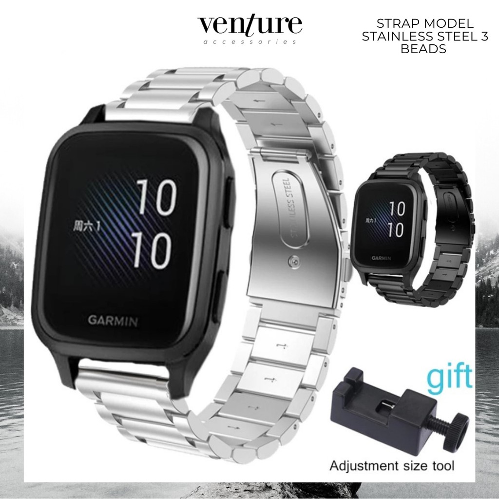 STRAP GARMIN VENU SQ 20mm TALI JAM STANLESS STEEL 3 BEADS SMARTWATCH