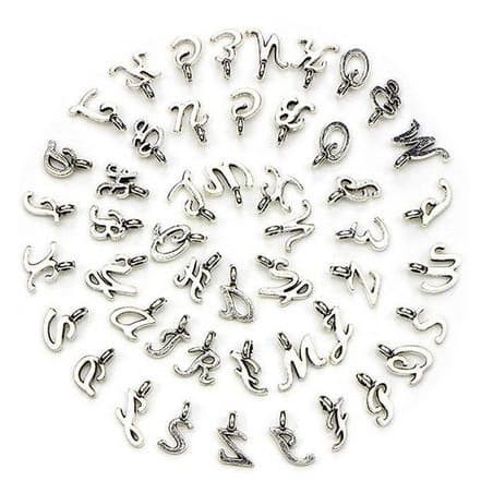 Tibetan Silver 26 Letter Charms - Charm Motif 26 Huruf (52pcs)