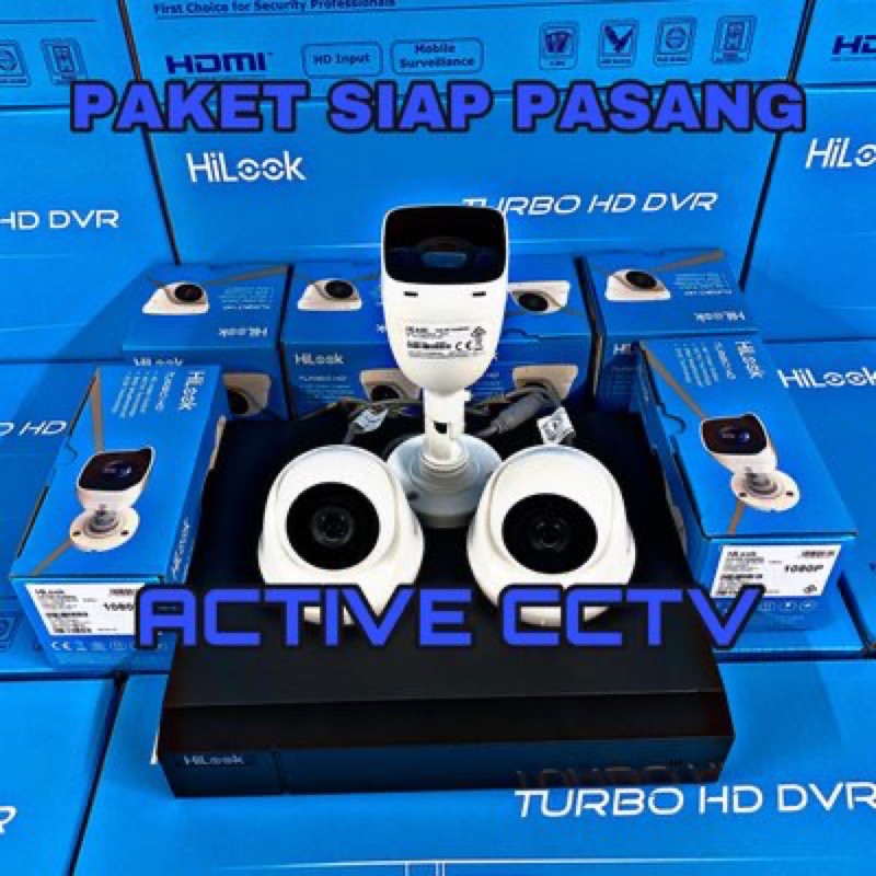 PAKET KAMERA CCTV HILOOK 2MP 3 CAMERA 4 CH CHANNEL 1080p FULL HD KOMPLIT SIAP PASANG 4ch 4channel