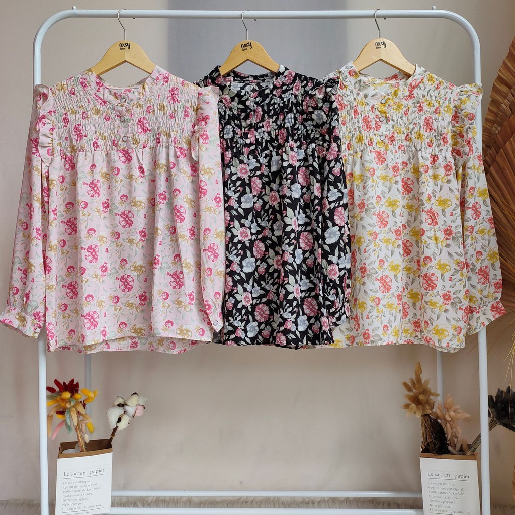 ARSY STORES | Blouse Wanita Korea Jumbo Balon Hitam Putih Korea - Nadian Blouse Korean Style-8