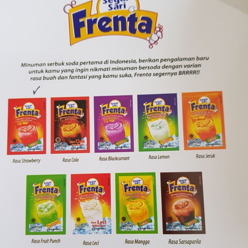 

Segar Sari FRENTA Varian Rasa 7gr x 10 / Minuman Sebuk Bersoda Frenta