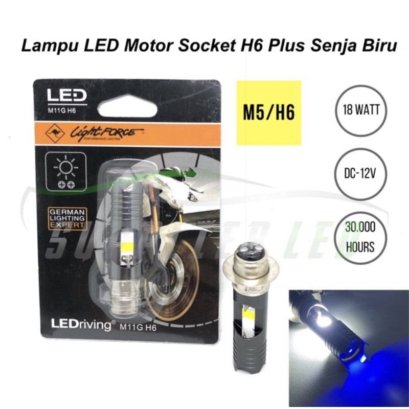 Lampu LED Motor Socket H6 M11GH6 Light Force + Senja Biru PnP