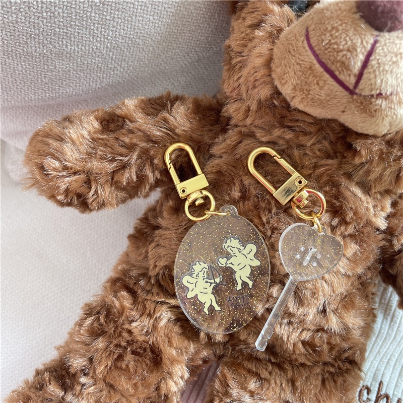 Ins style simple transparent gold powder Cupid couple key chain girl heart Tanabata gift