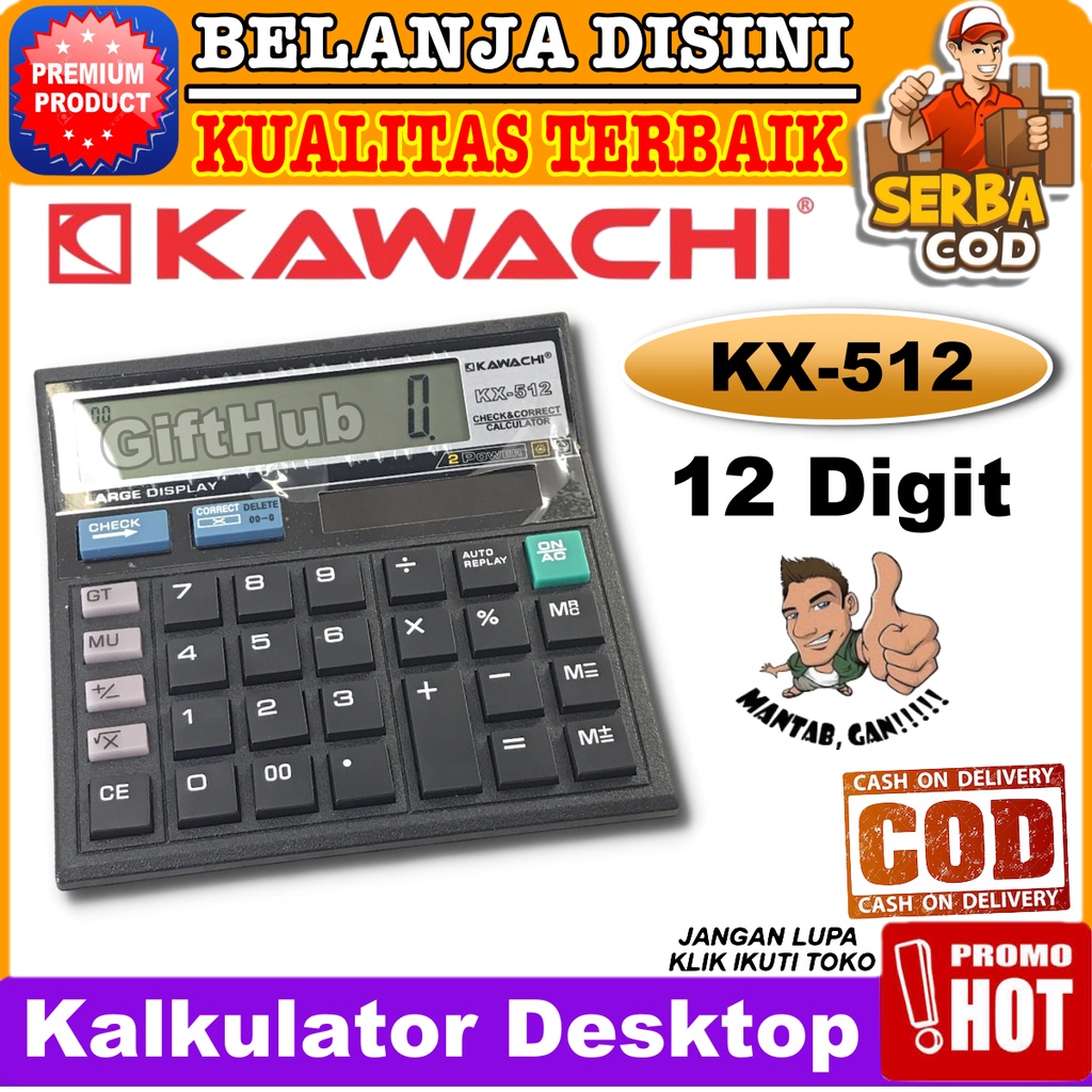 

Kawachi Kalkulator Desktop Calculator KX 512 12 Digit Solar + Battery Big Display Sekolah Kantor