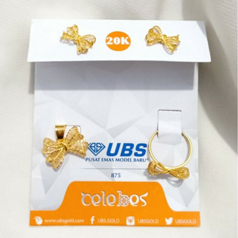 Set Giwang Liontin cincin Bunga Kembang Kendari perhiasan Emas asli