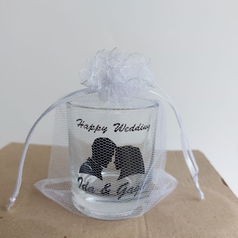 Souvenir gelas sloki,gelas lilin free sablon nama dan kemasan tileu