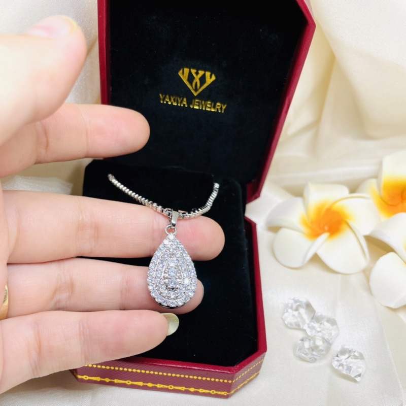 Kalung liontin oval mewah silver yaxiya