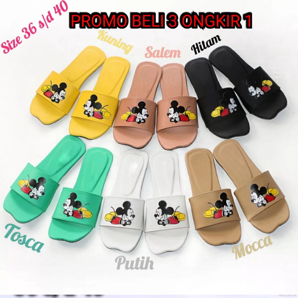 PROMO!!! SANDAL TEPLEK WANITA MICKEY MOUSE SINTETIS WARNA