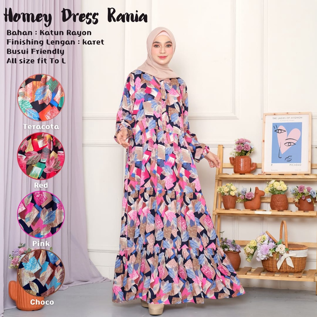 TERMURAH!!(BISA COD)HOMEY DRESS MOTIF_HOMEY DRESS RANIA_BAHAN KATUN RAYON_GAMIS WANITA_BESTSELLER