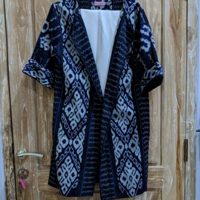 Long Outer Tenun Ikat Tradisional Asli Murah (seri Navy Navy)
