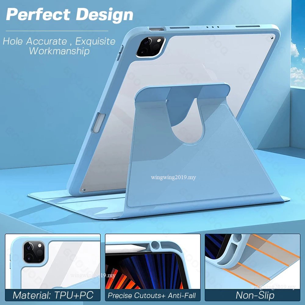 360° Hard Case Bahan Kulit Akrilik Model Flip Dapat Diputar Untuk IPad Pro 2021 M1 Pro 11 12.9 Air 5 4 10.2 9th Gen 8th 7th Mini 6