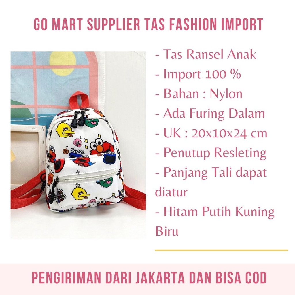 GOMART - Tas Ransel Sekolah Anak Karakter Elmo Lucu Import - Tas Backpack Anak Laki Laki Perempuan - Tas Anak Kekinian Terbaru - BK20