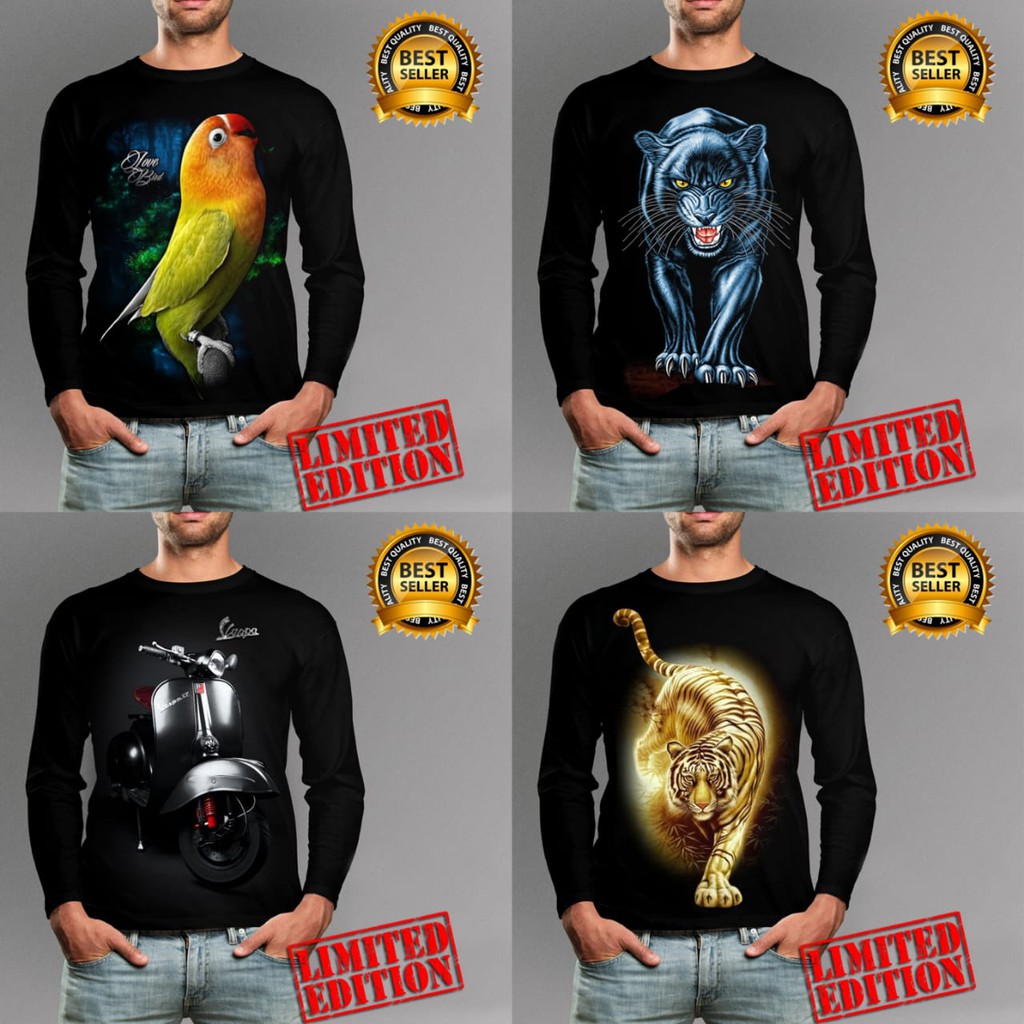 KAOS DISTRO PRIA LENGAN PANJANG MACAN / KAOS PANJANG BURUNG KICAU