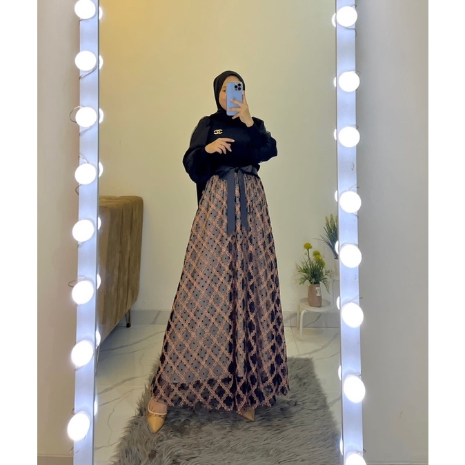 maxi import ori RX DRESS IMPORT KNIT MIX BURKAT BORDIR / RATIH DRESS CANTIK / DRESS PESTA ORI BKK / 