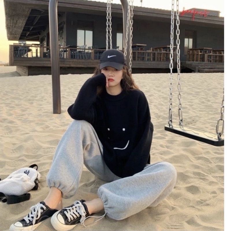 Sweater Simple SMILE BIGSIZE (S - XXXXXL 6XL) Crewneck Ulzzang Korean Harajuku Style Oversize Atasan Fleece Jumbo Unisex