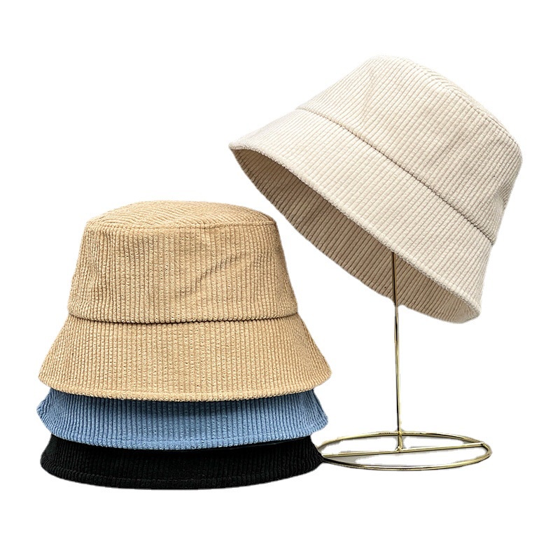 Topi Bucket Corduroy Motif Garis-Garis Untuk Wanita