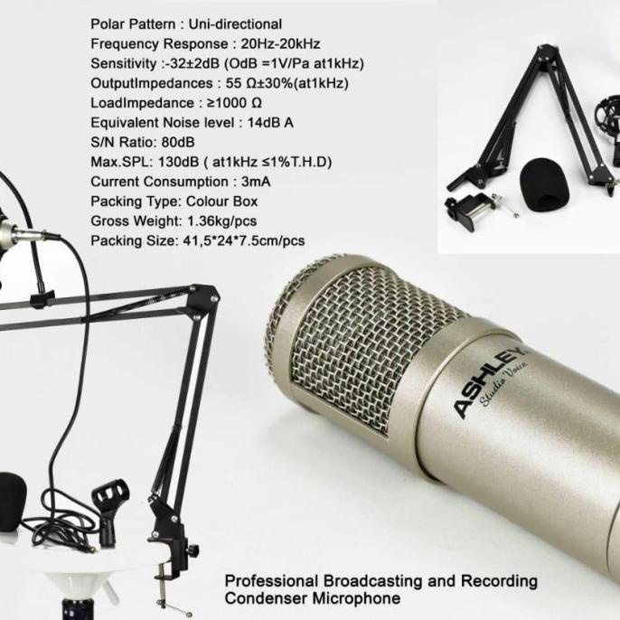 1 PAKET MIKROFON ASHLEY STUDIO VOICE PROFESSIONAL CONDENSER MICROPHONE