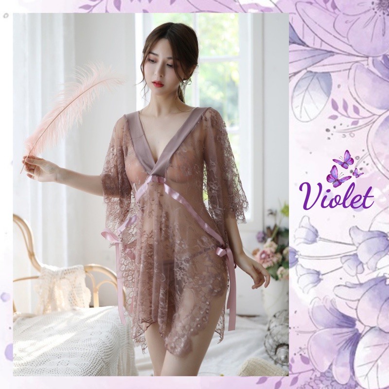Baju Tidur Sexy Violet Lingerie Sexy Model V Baju Tidur Jumbo Sleepwear Fit To XL Renda Transparan b
