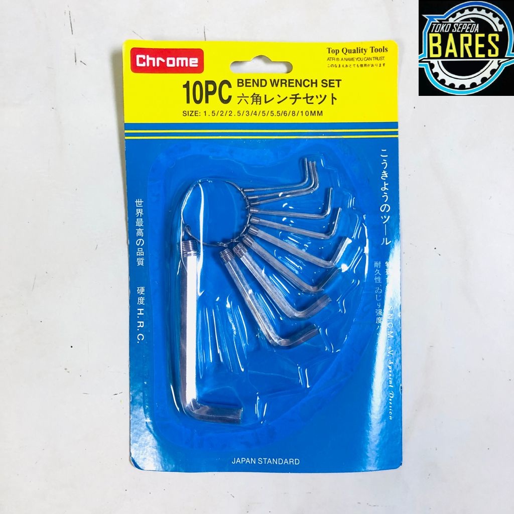 Kunci L Set Chrome 10 Pcs 1.5 - 10 mm / Bend Wrench Jepang