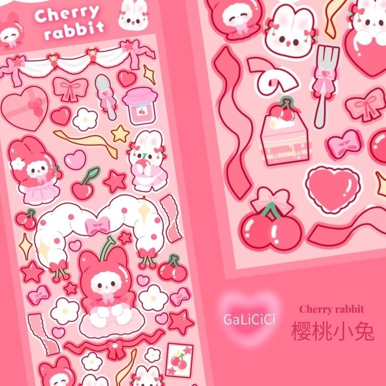 Stiker Desain Kelinci Haha Cherry Snack Angel Untuk Dekorasi Kartu Foto