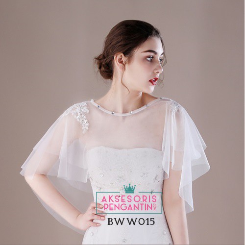 [PALING MURAH] AKSESORIS PENGANTIN BROKAT KOREA BOLERO PESTA LACE PUTIH BWW015