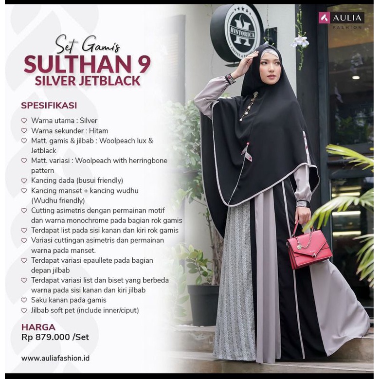 SET GAMIS SYARI SULTAN 9 DAN NIRMALA JETBLACK DISTRIBUTOR AULIA FASHION TERLENGKAP ORI