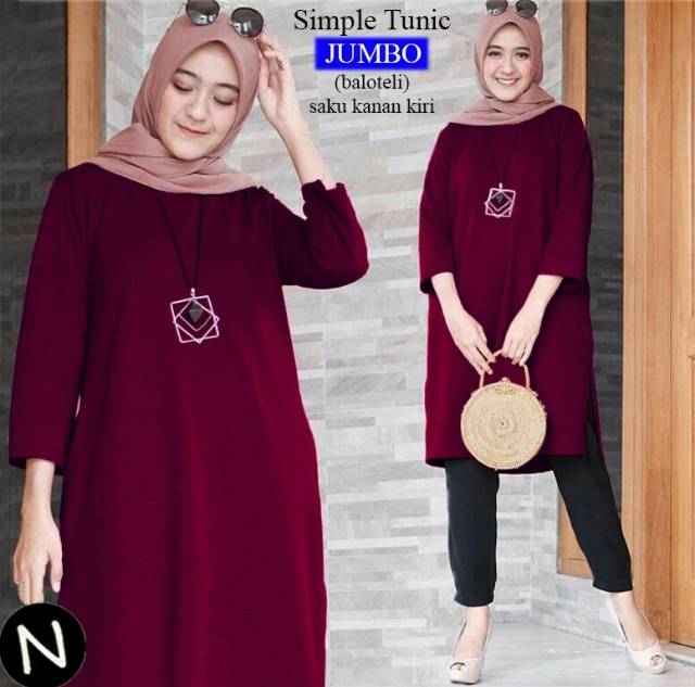 simple tunic jumbo XXL, tunik, tunic, tunik jumbo, tunik polos, tunik lebaran, tunik simple,termurah