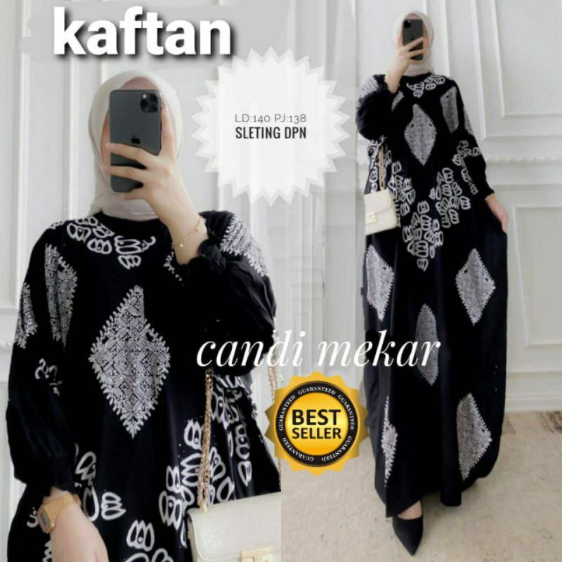 Kaftan Wanita Jumbo Batik Cap Candi Mekar Rayon Premium LD 140 Gamis Bigsize Maxi Dress Kekinian