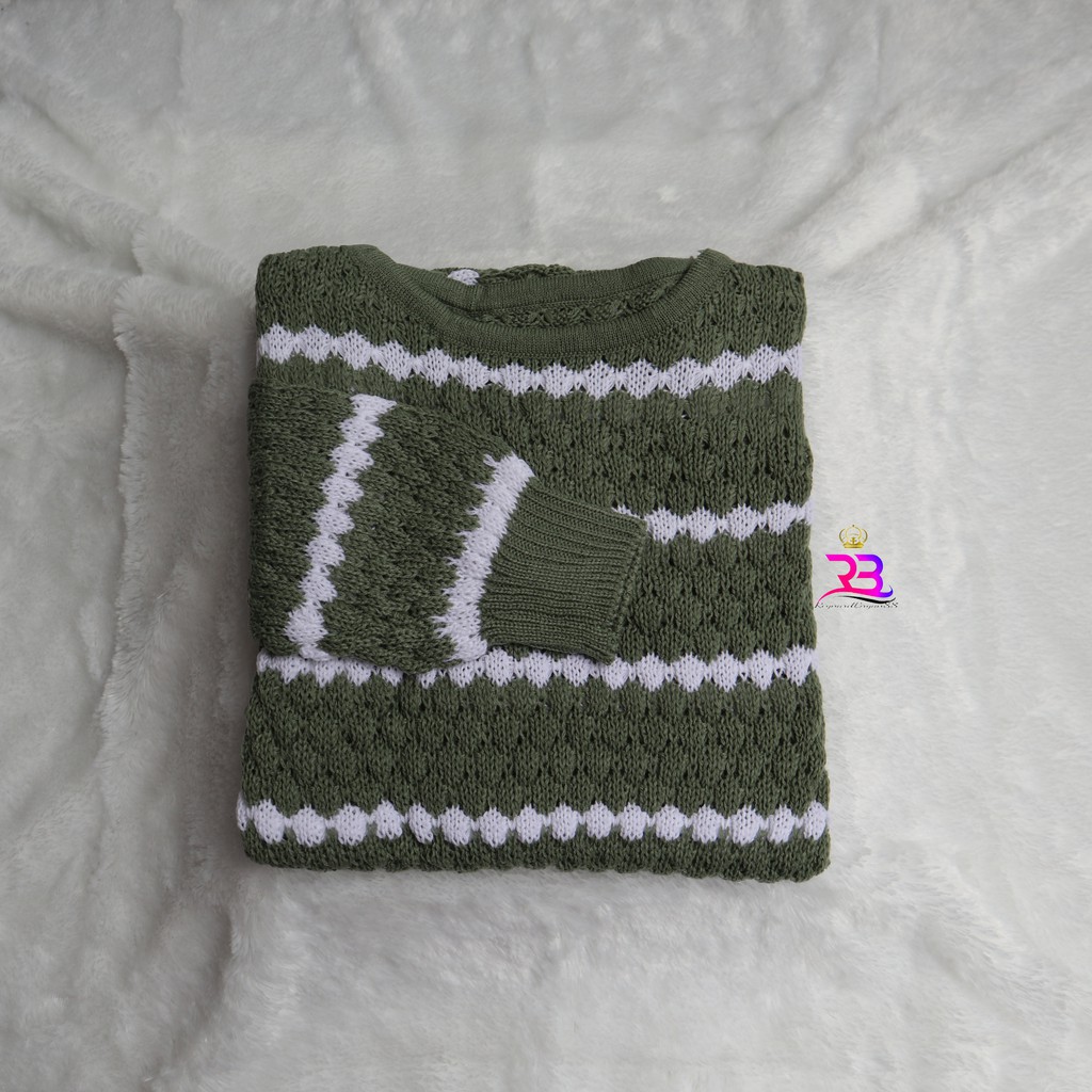 Sweater nanas stripe rajut || sweater ziggy tribal rajut / atasan rajut-hijau mint