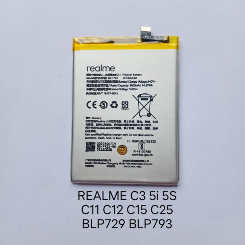 Baterai Realme C3 5i 5S C11 C12 C15 C25 BLP729 BLP793 Batre Batteray Batere Batray Batrei