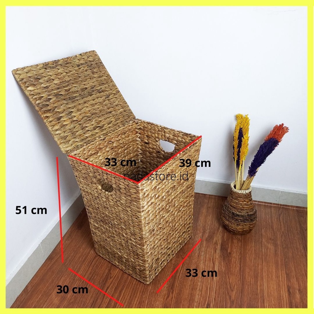 NADASTORE - WATER HYACINTH HANDWOVEN LIDDED LAUNDRY BASKET STORAGE FLIP COVER / KERANJANG BAJU ROTAN ANYAMAN ENCENG