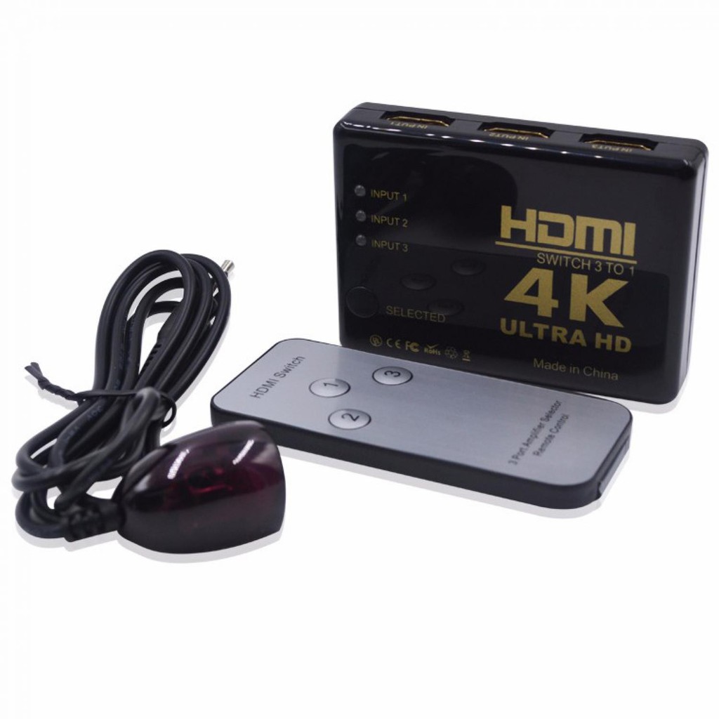 HDMI Switcher 3 Port 4K x 2K Ultra HD+Remote Control RC ke Layar Monitor Televisi