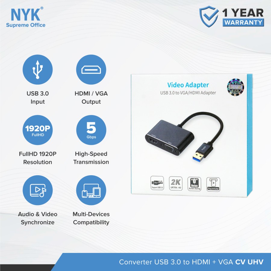 Kabel Converter USB 3.0 TO VGA HDMI 1920p 2 in 1 Super Speed