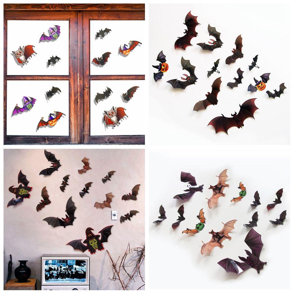 Solighter 12 Pcs Halloween Bat Stiker Hadiah Festival Perlengkapan Pesta Ornamen Kartun Labu