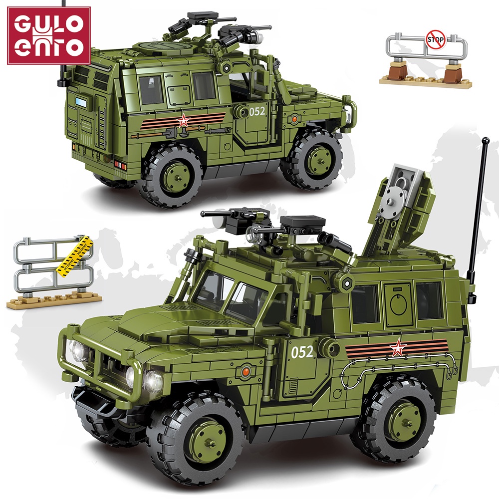 Military GAZ SPM-2 Tiger Armored Vehicle Building Blocks Police Army Car Weapons Bricks Toys Gifts f