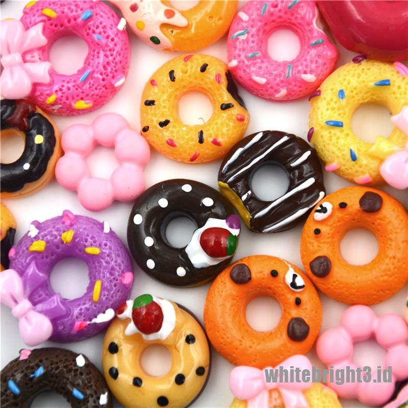 (white3) 10pcs Miniatur Donat Bahan Resin Untuk Dekorasi Handphone / Rumah Boneka Doughnut