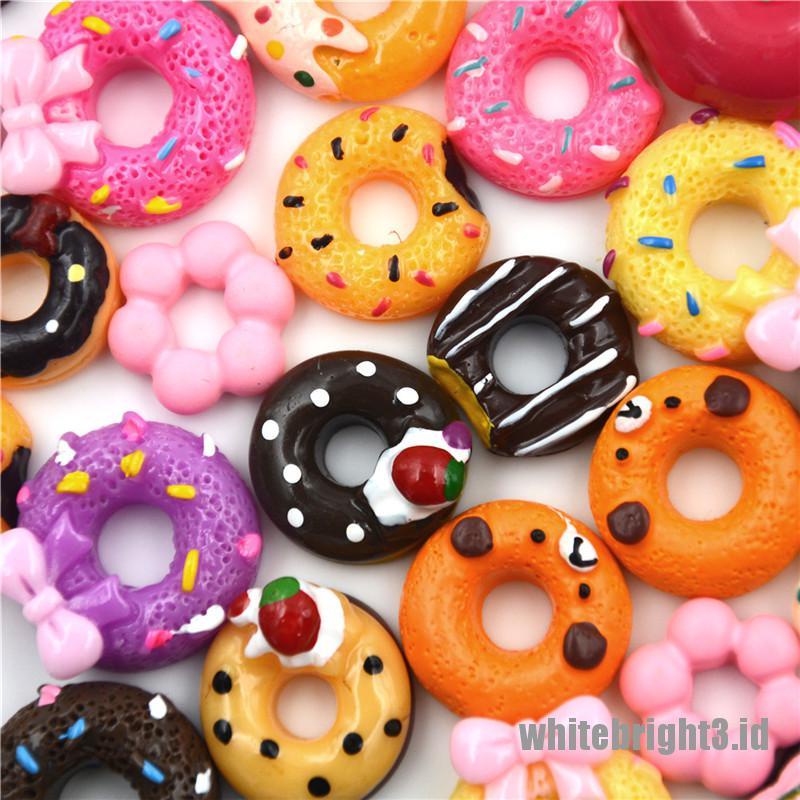 (white3) 10pcs Miniatur Donat Bahan Resin Untuk Dekorasi Handphone / Rumah Boneka Doughnut