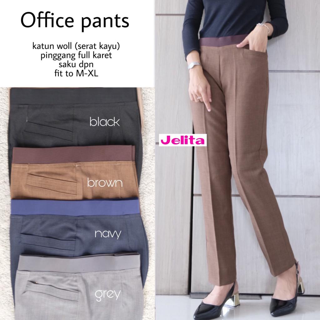 OFFICE PANTS / 13.7 / BAHAN KATUN WOLL (SERAT KAYU) / FULL KARET / ALLSIZE FIT M-XL / CELANA KANTOR WANITA / JELITA