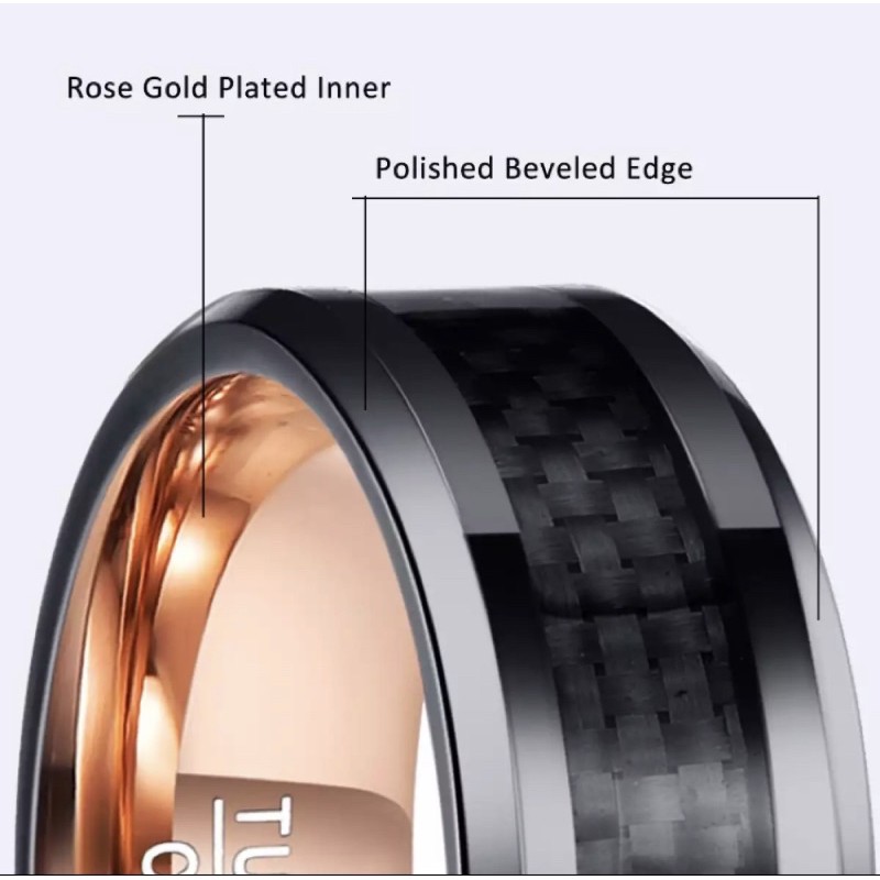 Cincin Pria Tungsten Carbide Original Premium Golden Black Carbon High Quality