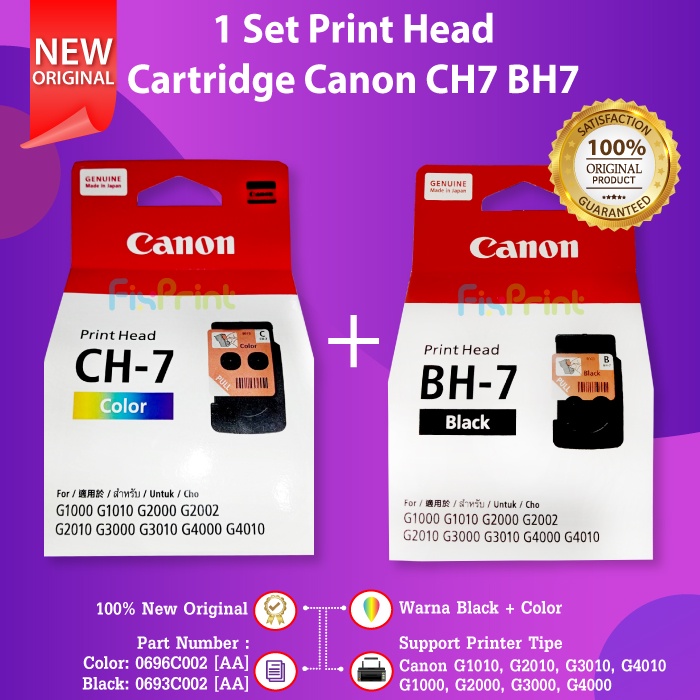 Cartridge Tinta Canon BH7 CH7 BH 7 CH 7 Print Head Cartridge CA91 CA92 Tinta Canon G1000 G2000 G3000 G4000 Printer InkTank G1010 G2010 G3010 G4010 Black Color Hitam Warna QY6-8003-000 CA-91 CA-92 Original Ori Asli QY6-8003